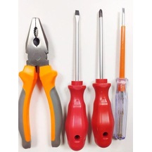 Tr Profesyonel El Aletleri Seti, 180mm Pense, Yıldız Ve Düz Tornavida, Kontrol Kalemi, 4 Parça