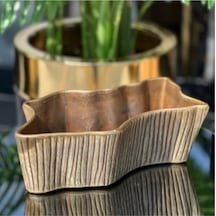 Ea096 Çizgili Küçük Masaüstü Çiçeklik Eskitme Dekoratif Metal Modern Şık Saksı Altın