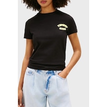Tommy Jeans Logolu % 100 Pamuk Regular Fit Bisiklet Yaka T Shirt Bayan T Shirt Dw0dw22310 Bds Siyah