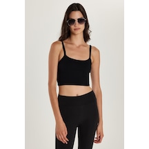 Tudors Kadın Slim Fit Kare Yaka Düz Basic Siyah Crop Atlet-34335 SIYAH