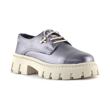 Rakerplus Platin Hakiki Deri Toka Detaylı Bağcıklı Kız Çocuk Günlük Ayakkabı Platin