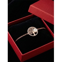 Çekirdekjewelry 925 Ayar Gümüş Manolya Çiçekli Hayat Ağacı Bileklik Pembe