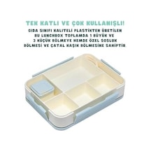 1330ml Lunchbox Tek Katlı 5 Bölmeli Pp Plastik Çocuk Sefer Tası Yemek Kutusu Mavi Açık