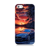 Apple Uyumlu iPhone 5 Spor Araba Ve Gün Batımı Desenli Silikon Kılıf