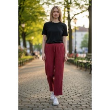 Eren Style Kadın Geniş Paça Pantolon Bordo
