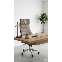Lüks Yönetici Ofis Koltuğu Yüksek Sırtlı Ergonomik Tekerlekli Makam Koltuğu Kahverengi Açık Kahverengi