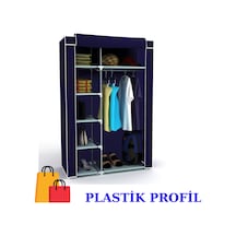 Bez Dolap Plastik İskelet Fermuarlı Yeni Portatif Gardırop Lacivert