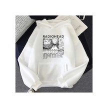 Tarzsokak Beyaz Unisex Rockındie Rock Radiohead Baskılı Kapüşonlu Erkekp