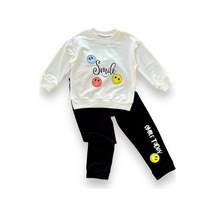 6-9-12-18 Ay Emoje Baskılı Pamuk Penye Kumaş Erkek Bebek Takımı Siyah Siyah