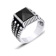 Silvera Telkari 925 Ayar Gümüş Oniks Taşlı İşlemeli Erkek Yüzük St325 Gümüş