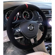 VW Passat B6 Dikmeli Direksiyon Kılıfı Alkantra Kırmızı Yüzüklü