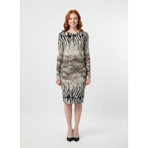 Neden Tekstil Kadın Zebra Desenli Viskoz Uzun Kollu Slim Fit Elbise - Çok Renkli