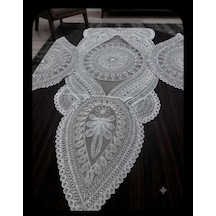 3 Lü Set Gümüş Renkli Dantel Detaylı Runner