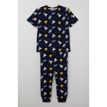 Paty Kıds Erkek Çocuk Pijama Takımı Kısa Kollu Uzay Temalı Astronot Desenli 8-12 Yaş, Lacivert