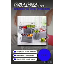 Bölmeli Süzgeçli 3 Parça Buzdolabı Organizer Seti 2.5-5-9 Litre Kilitli Kapak Bx-313436 Diğer