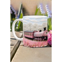 Pembe Tren Ve Çiçekler No:2 3d Tasarım Görünümlü Baskılı Kupa Bardak Mug Karışık