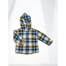 Erkek Bebek Kapüşonlu Ekose Desenli Fermuarlı Hırka-14870 Çok Renkli