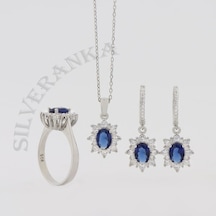 925 Ayar Gümüş Safir Oval Taşlı Anturaj Gümüş Set