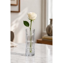 Kristal Cam Dekoratif Vazo 18,7 Cm Şeffaf Silindir Çiçek Vazosu Çap 6,5 Cm