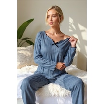 Bella Notte İndigo Pamuklu Fiyonk Detaylı Pijama Takımı Mavi Bella Notte İndigo Pamuklu Fiyonk Detaylı Pijama Takımı Mavi