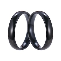 4Mm Ince Siyah Bombeli Çelik Alyans Çifti Söz Yüzükleri Cl16