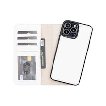 Apple Uyumlu iPhone  13 Pro Max Deri Cüzdanlı Kılıf F3 Beyaz