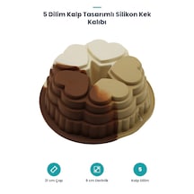 5 Dilim Kalp Tasarımlı Silikon Kek Kalıbı 21 Cm Kahverengi - Beyaz