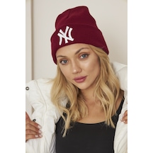 Eke Tekstil Bordo Unısex Ny Nakış Detaylı Yumuşak Dokulu Triko Bere Bordo