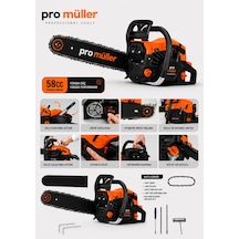 Pro Müller Hava Soğutmalı Çift Egozlu 58 Cc Benzinli Ağaç Odun Dal Motorlu Hızar Bıçkı Testeresi Orman Motoru