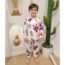 Fidekids Erkek Çocuk Örümcek Desen Karakterli Pijama Takımı%100pamuklu Beyaz - Kırmızı