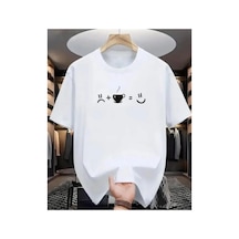 Panda Baskı Tekstil Kahve Smile Baskılı Özel Tasarım Oversize Tshirt Beyaz