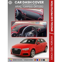 Audi A3 2013-2020 Torpido Örtüsü Ön Göğüs Koruma Torpido Koruma Araca Özel Kaymaz Kolay Montaj Kırmızı
