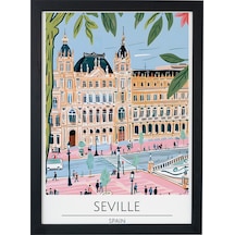 Seville Spain Travel Poster Ahşap Çerçeveli Dekoratif Duvar Tablosu