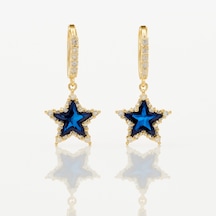 14k Gold Plated Blue Star Drop Küpe Gold
