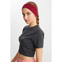 Kadın Çift Taraflı Kullanım Alternatifli Pamuklu Penye Kaymaz Hafif Spor Saç Bandı Bandana - Tek Ebat / Bordo Bordo