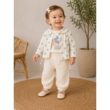 Elci Baby Müslin Kumaş Çiçek Ceketli Kız Üçlü Takım 9-24 Aylık - Öz3253410 - Mavi