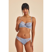 Paris Gri Mavi Dantelli Slip Külot Mavi