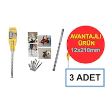 Matkap Ucu 12x210mm Sds Plus Beton Delme Duvar Taş Delici Drill Bit 3 Adet