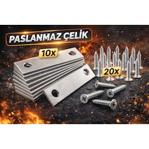 10 Ad. Düz Gönye Bağlantı Demiri 15x50 Mm 20 Ad Vida - Eşya Dolap Sabitleme Köşe Birleştirme Aparatı Metalik