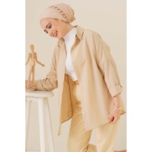 Bigdart 103901 Oversize Basic Tesettür Gömlek - Krem 001