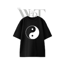 Thewert Yin Yang 2 Tasarım Baskılı Ünisex Siyah Oversize T-shirt