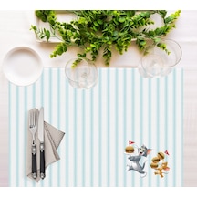 Adawall Home Tom And Jerry Striped Kumaş Amerikan Servis 4'lü Set Beyaz - Mavi