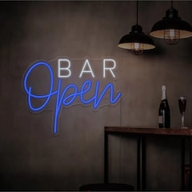 Open Bar Yazılı Neon Tabela Mavi