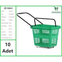 Tekerlekli Plastik Market Alışveriş El Sepeti 54 Litre Yeşil 10 Adet