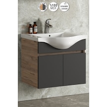 65 Cm Atlantik Çam-Antrasit Gri Mat Mdf Lavabolu Banyo Alt Dolabı Antrasit - Atlantik Çam