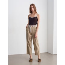 DİLVİN 72723 Kemerli Keten Pensli Pantolon-toprak