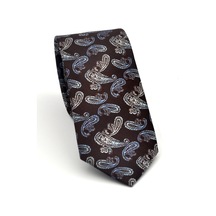 Gaffy Mavi Şal Desenli Kahverengi Dokuma Kumaş Mendilli Slim Fit Kravat // Sdk-2507-5 Kahverengi