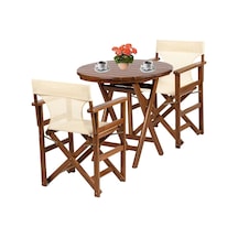 Yönetmen Katlanır Ahşap Bahçe Balkon Seti: 90lık Masa +2 Sandalye Kahverengi