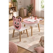 Sulorahome Happy Face Çocuk Masa Ve Sandalye Seti Pembe Pembe - Beyaz