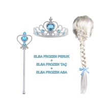 Örgülü - 915 - Karlar Ülkesi Frozen Elsa Peruğu Tacı Ve Sopası - Edntrend - Çocuk Boy